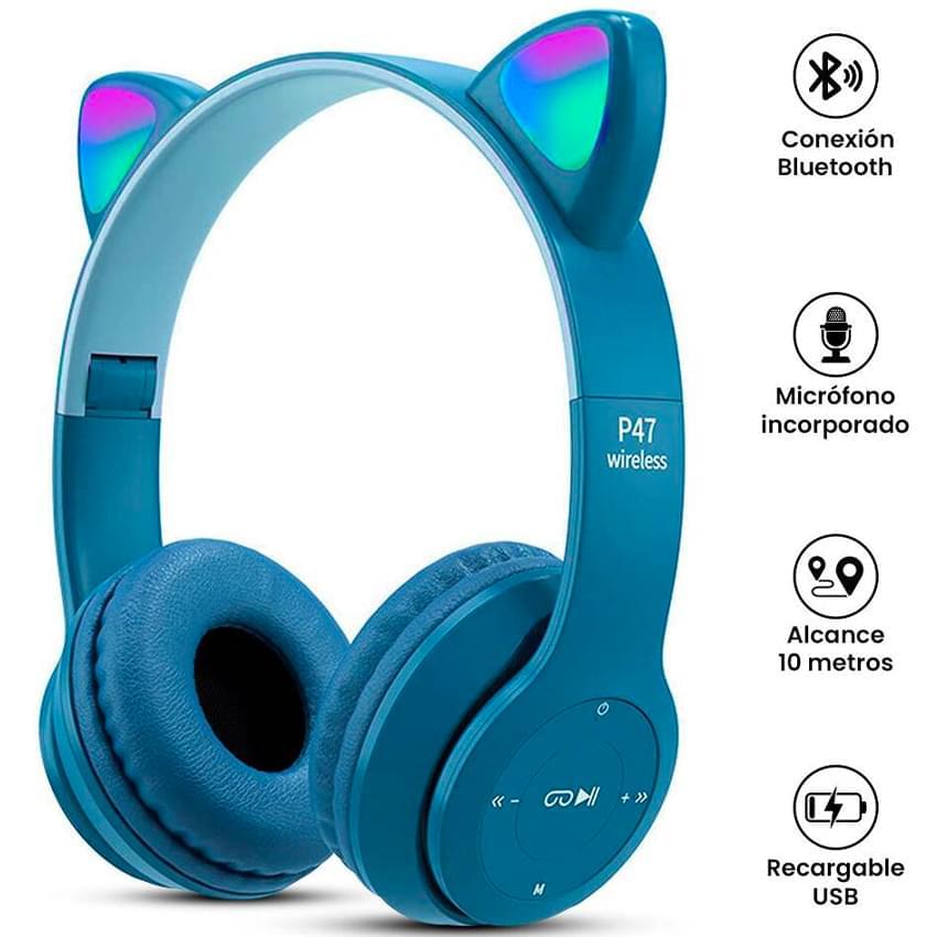 Auricular Bluetooth P47m Azul Oreja de Gato